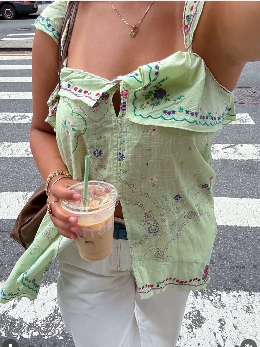 Free People Hankie Embroidered Tunic in Frost Green Combo NWT